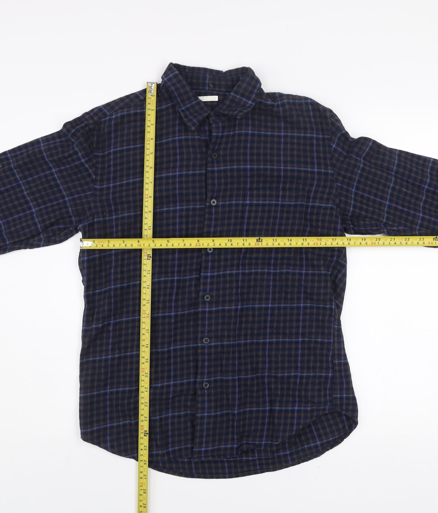 GU Men's Blue Checked Flannel Cotton Button-Up Shirt Size S
