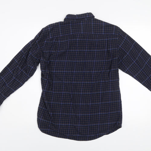 GU Men's Blue Checked Flannel Cotton Button-Up Shirt Size S