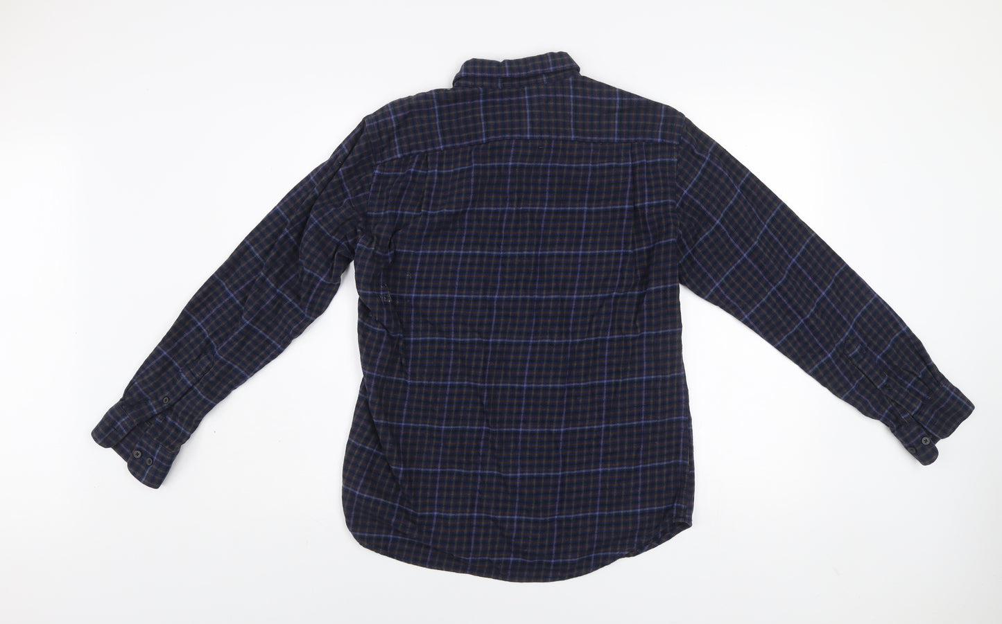 GU Men's Blue Checked Flannel Cotton Button-Up Shirt Size S