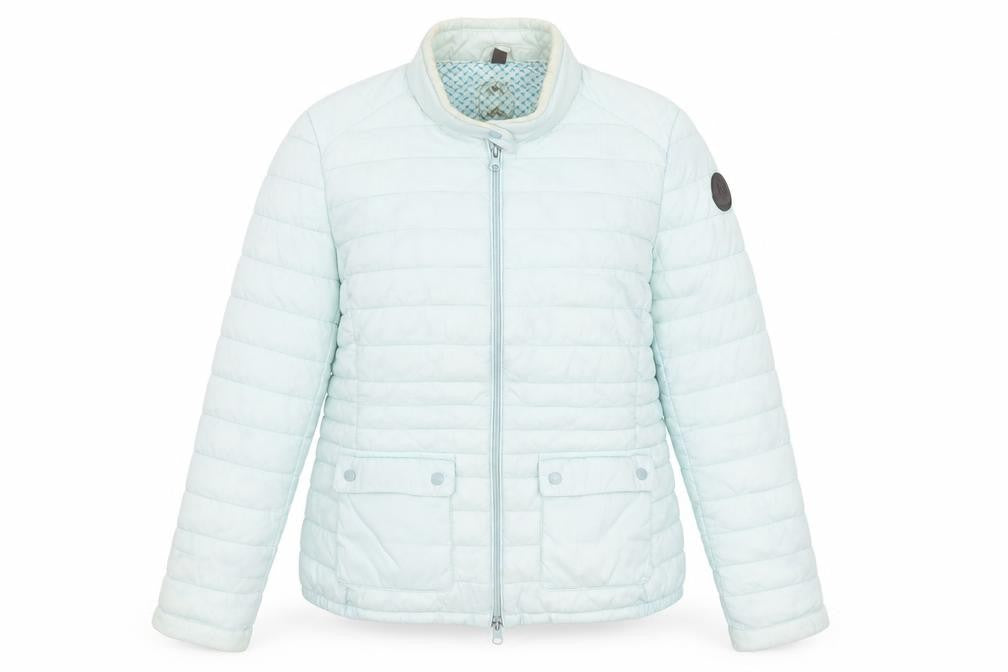 Front view of Ganesh women’s blue quilted puffer jacket, size UK 10, lightweight