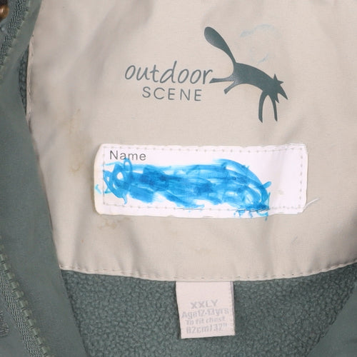 Outdoor Scene Boys Green Hooded Parka Jacket Age 12 Years Waterproof Fleece Lined