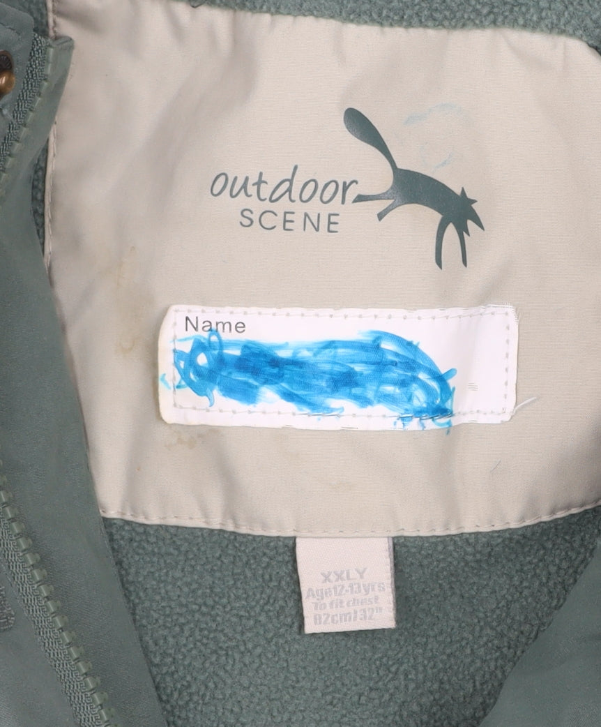 Outdoor Scene Boys Green Hooded Parka Jacket Age 12 Years Waterproof Fleece Lined