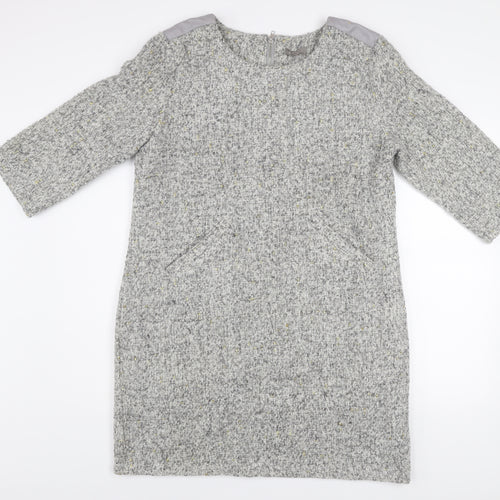 First Avenue Women’s Grey Shift Dress L 3/4 Sleeve Zip Back Tweed Look