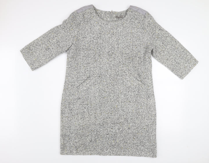 First Avenue Women’s Grey Shift Dress L 3/4 Sleeve Zip Back Tweed Look