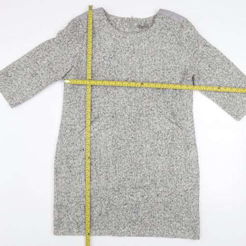 First Avenue Women’s Grey Shift Dress L 3/4 Sleeve Zip Back Tweed Look