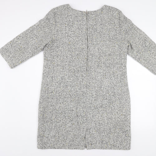 First Avenue Women’s Grey Shift Dress L 3/4 Sleeve Zip Back Tweed Look