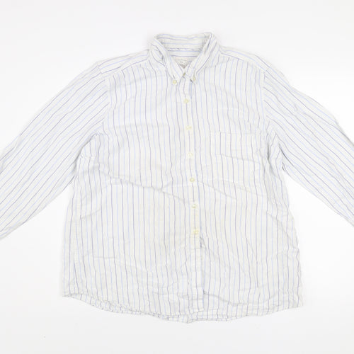 Gap Men's White Striped XL Relaxed Fit Button-Up Cotton Shirt