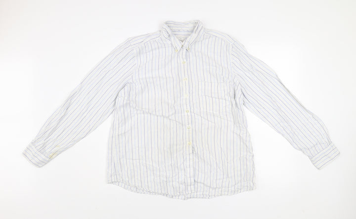 Gap Men's White Striped XL Relaxed Fit Button-Up Cotton Shirt
