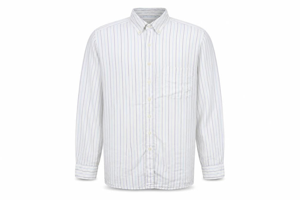 Gap Men's White Striped XL Relaxed Fit Button-Up Cotton Shirt