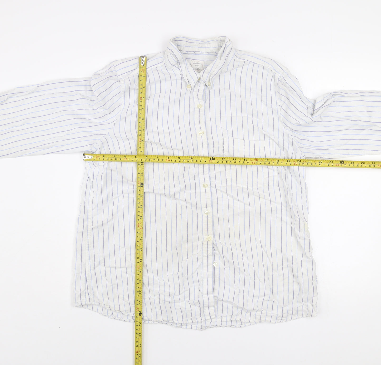 Gap Men's White Striped XL Relaxed Fit Button-Up Cotton Shirt