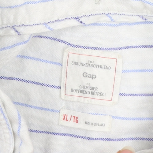 Gap Men's White Striped XL Relaxed Fit Button-Up Cotton Shirt