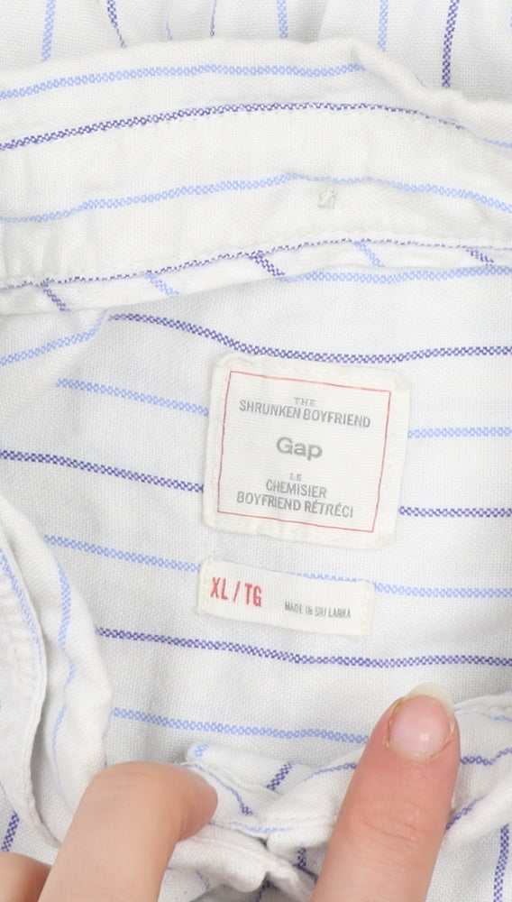 Gap Men's White Striped XL Relaxed Fit Button-Up Cotton Shirt
