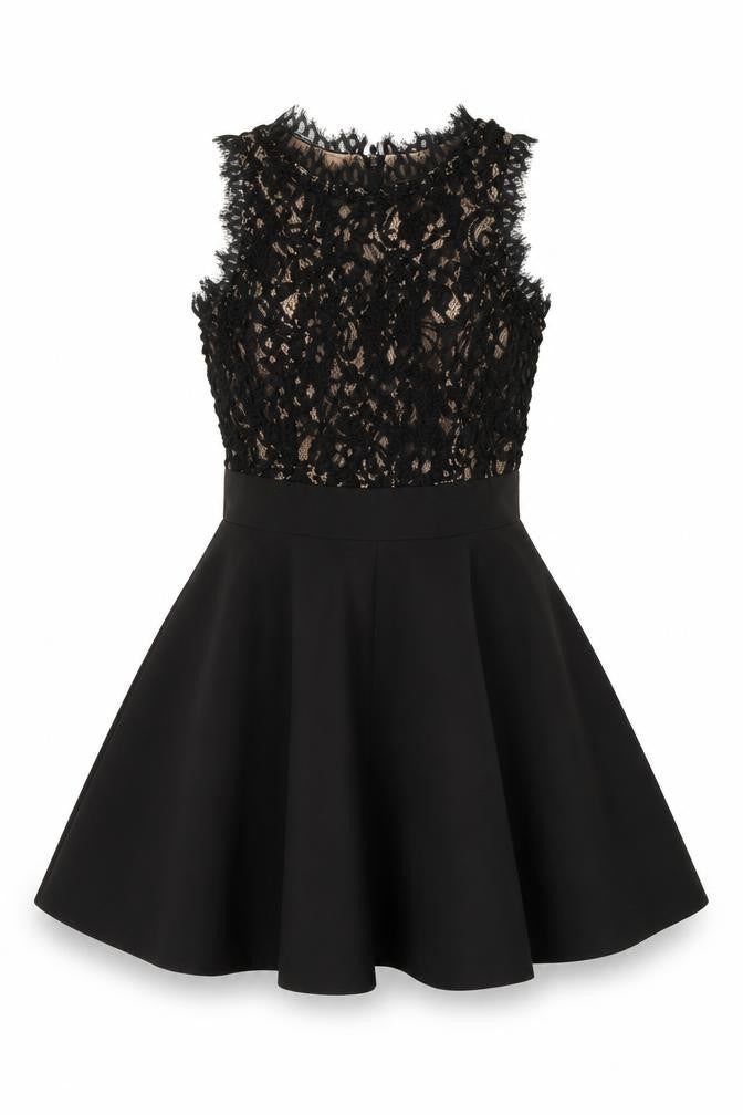 KYLIN WANG Women’s Black Lace Fit & Flare Sleeveless Short Dress Size S