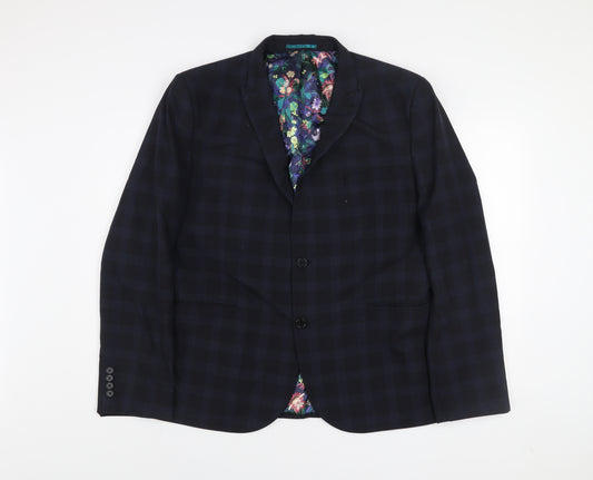 Next Men's Blue Check Blazer Jacket 46 Regular Fit Formal