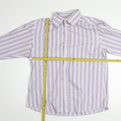 BHS Men's Purple Striped Non-Iron Long Sleeve Cotton Blend Shirt Size 16.5 Regular
