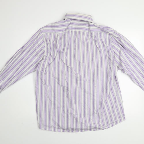 BHS Men's Purple Striped Non-Iron Long Sleeve Cotton Blend Shirt Size 16.5 Regular