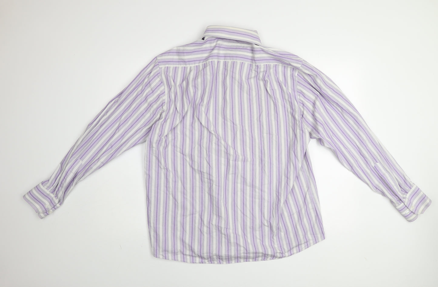 BHS Men's Purple Striped Non-Iron Long Sleeve Cotton Blend Shirt Size 16.5 Regular