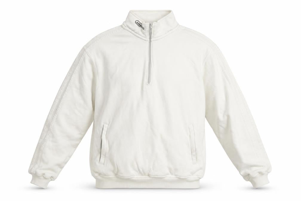 Front view of Adidas Men's White 1/2 Zip Cotton Sweatshirt, size M