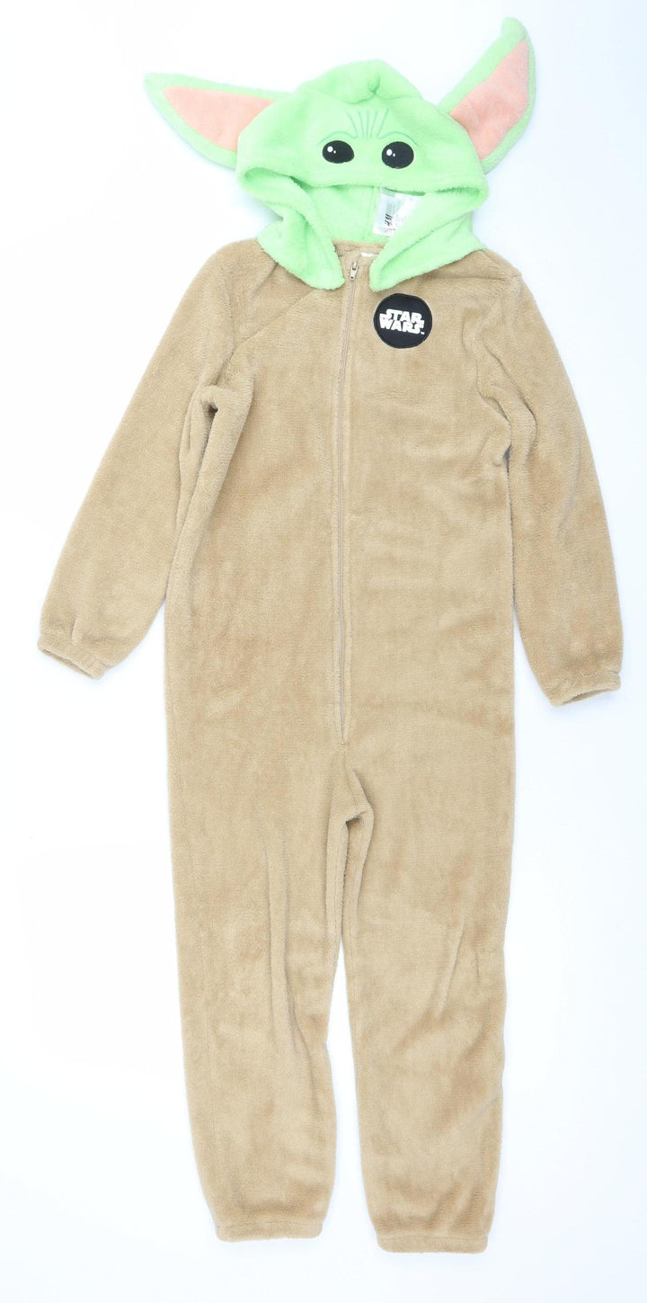 H&M Boys Star Wars Yoda Fleece One Piece Beige 6-8 Years Zip Hooded Pyjamas