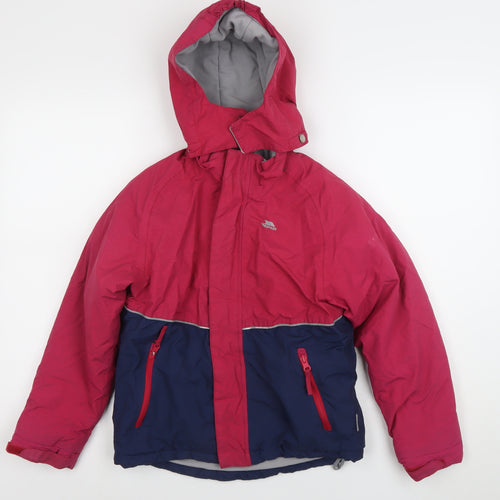 Trespass Boys Red & Blue Waterproof Hooded Puffer Jacket 9-10 Years