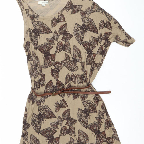 Bershka Women Beige Butterfly Print Tunic Blouse S