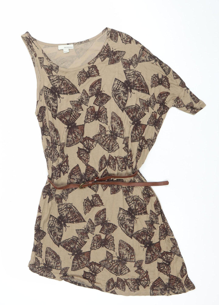 Bershka Women Beige Butterfly Print Tunic Blouse S
