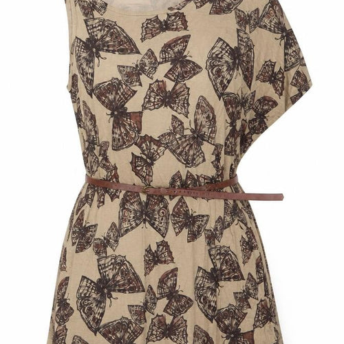 Bershka Women Beige Butterfly Print Tunic Blouse S