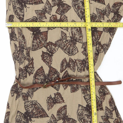 Bershka Women Beige Butterfly Print Tunic Blouse S
