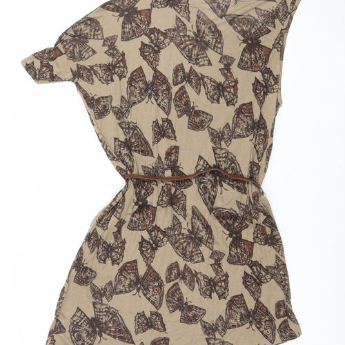 Bershka Women Beige Butterfly Print Tunic Blouse S