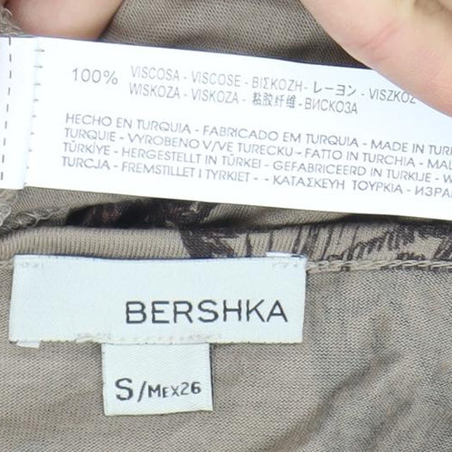 Bershka Women Beige Butterfly Print Tunic Blouse S
