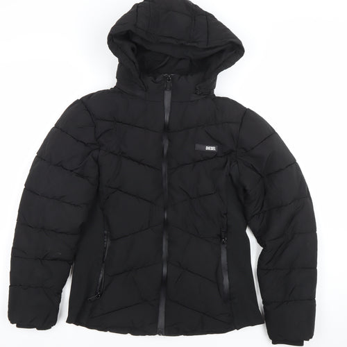 Diesel Women's Black XS Puffer Jacket Hooded Quilted Winter Coat