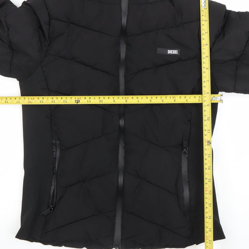 Diesel Women's Black XS Puffer Jacket Hooded Quilted Winter Coat