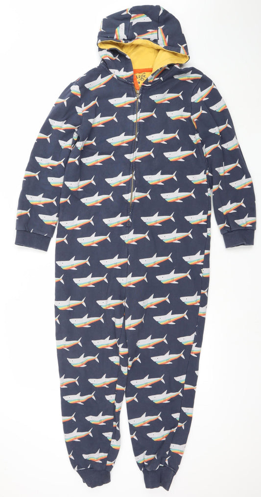 Frugi Boys Blue Shark Print Organic Cotton One Piece Pyjamas 10-11 Years