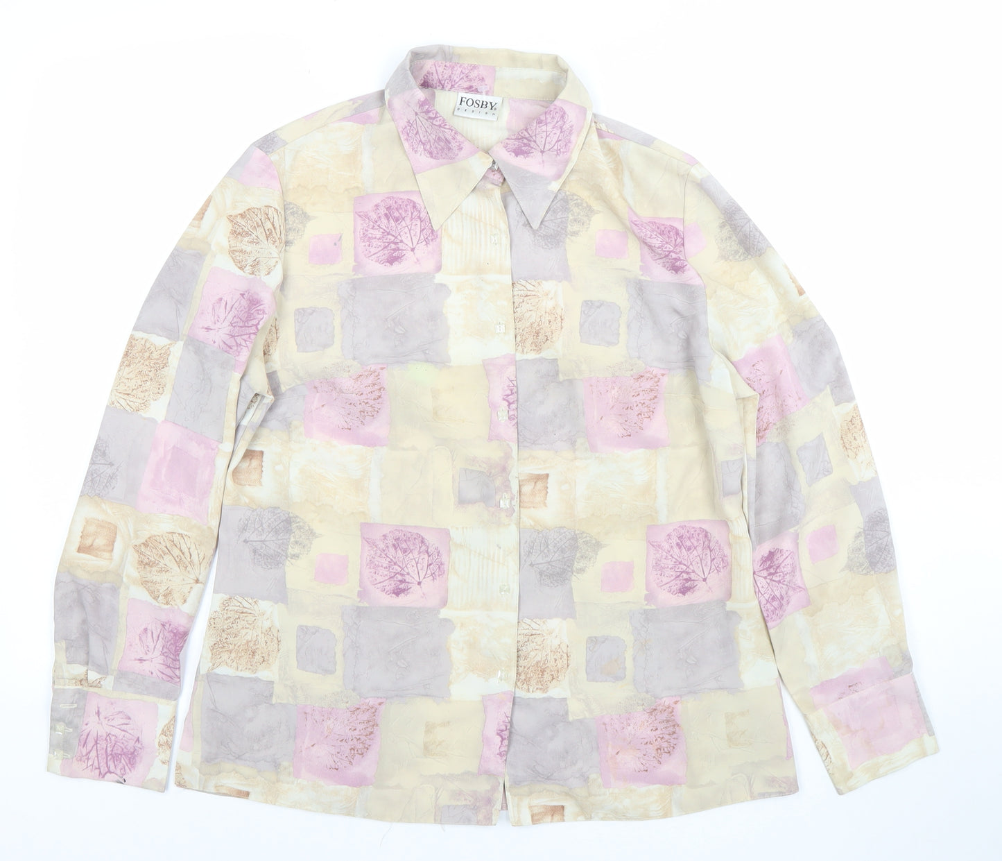 Fosby Design Women's Multicoloured Button-Up Shirt UK 12 Long Sleeve Polyester