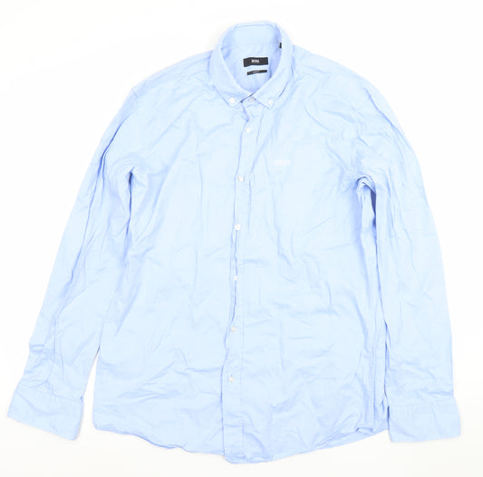 Hugo Boss Men's Blue Slim Fit Long Sleeve Cotton Dress Shirt L 41cm