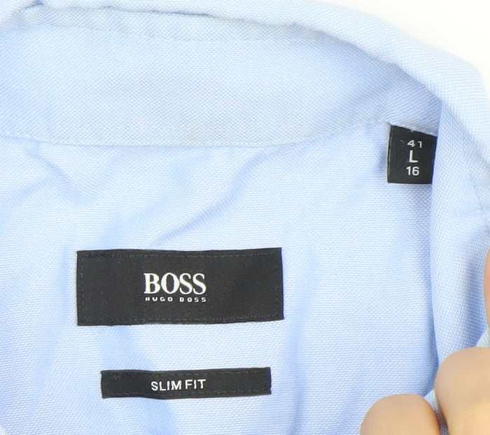 Hugo Boss Men's Blue Slim Fit Long Sleeve Cotton Dress Shirt L 41cm