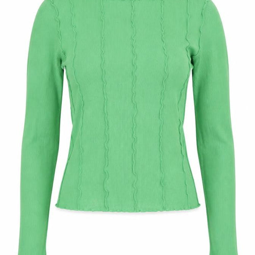 Monki Womens Green Ribbed Long Sleeve Boat Neck Top XS