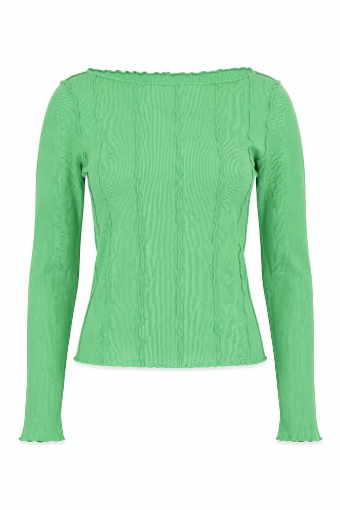 Monki Womens Green Ribbed Long Sleeve Boat Neck Top XS