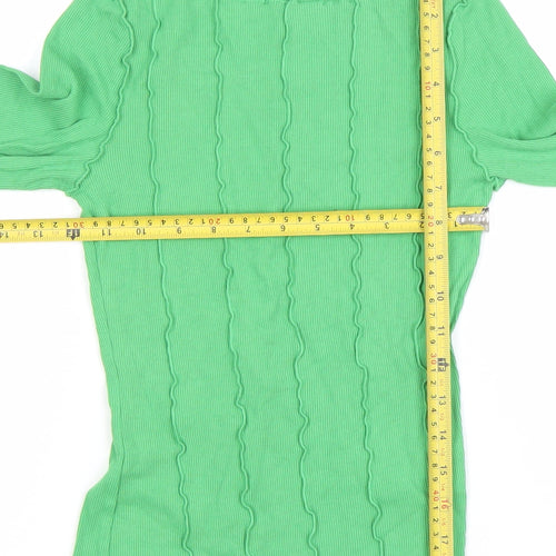 Monki Womens Green Ribbed Long Sleeve Boat Neck Top XS