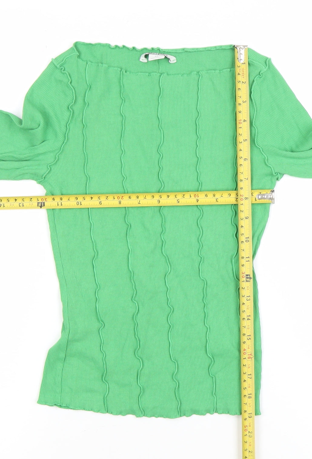 Monki Womens Green Ribbed Long Sleeve Boat Neck Top XS