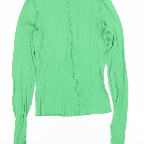 Monki Womens Green Ribbed Long Sleeve Boat Neck Top XS