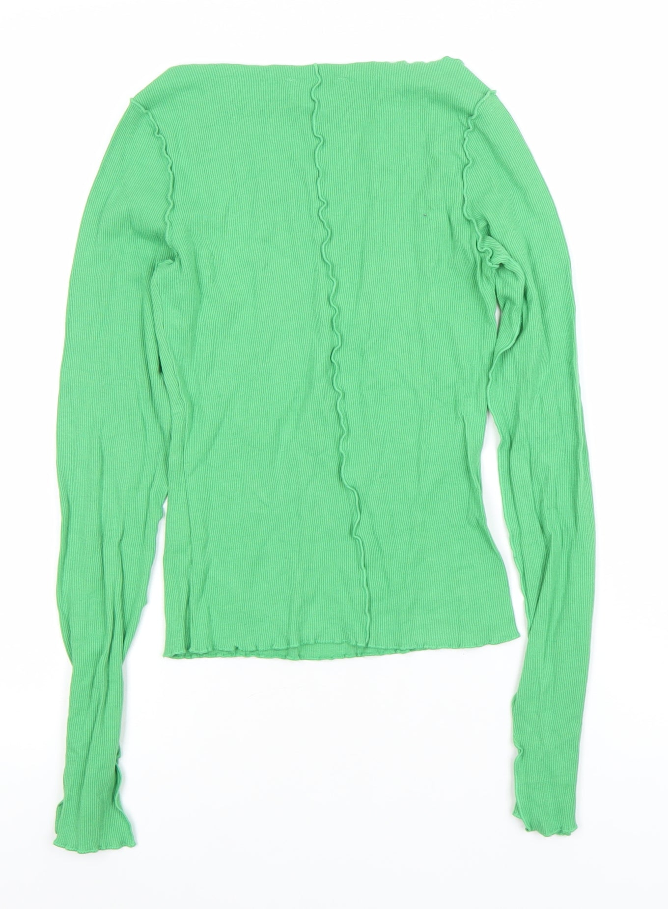 Monki Womens Green Ribbed Long Sleeve Boat Neck Top XS