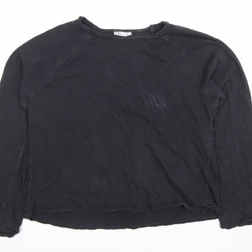 ZARA Women's Black Long Sleeve Basic Cotton T-Shirt Size S