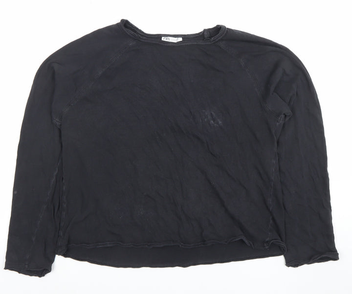 ZARA Women's Black Long Sleeve Basic Cotton T-Shirt Size S