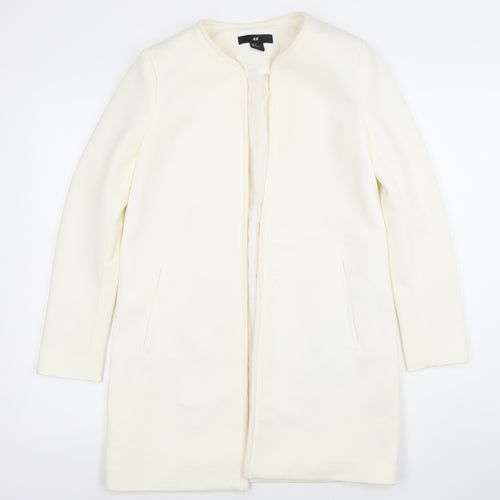 H&M Women Ivory Long Sleeve Mid-Length Open Front Blazer Coat Size 8