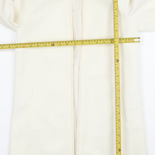 H&M Women Ivory Long Sleeve Mid-Length Open Front Blazer Coat Size 8