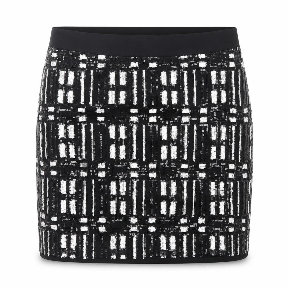 Front view of Vero Moda Women’s Black Sequin Pencil Mini Skirt, size UK 10