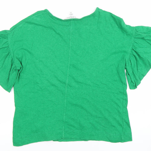 L.K. Bennett Women’s Green Flutter Sleeve Cotton Blend T-Shirt XS