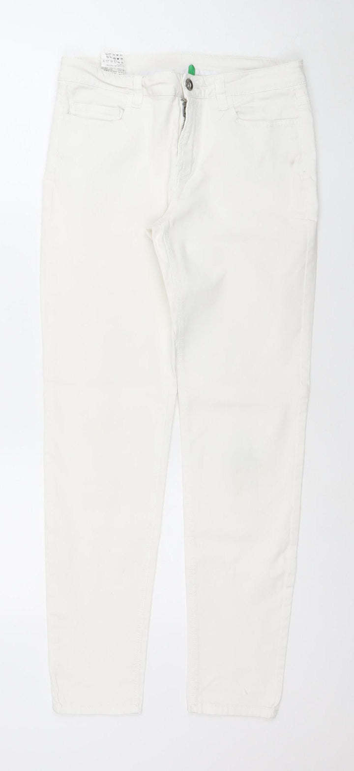 United Colors of Benetton Women's Ivory Skinny Jeans Size 12 Slim Fit Denim