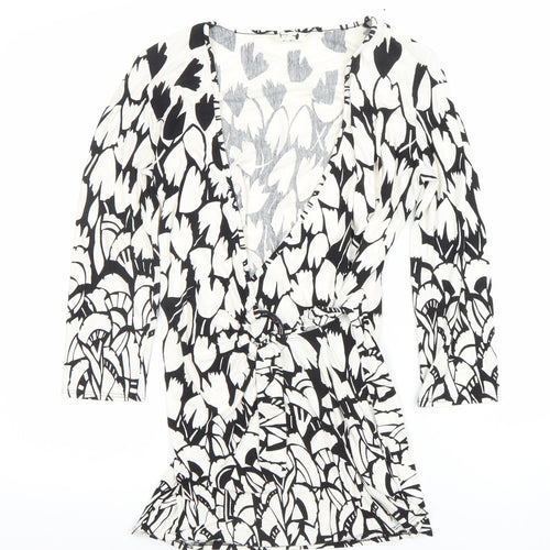 Marks and Spencer Womens Black Floral Wrap Jersey Blouse Size 10